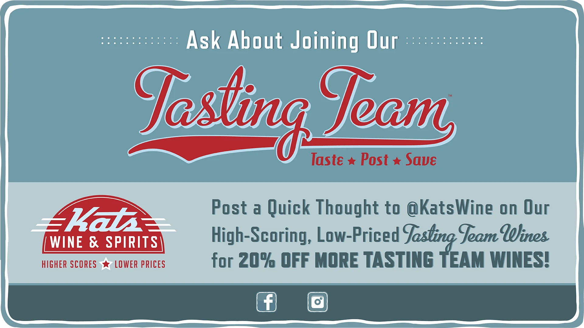 Ask about joining our Tasting Team: post a quick thought to @KatsWine on our high-scoring, low-priced Tasting Team Wines for 20% off more Tasting Team Wines